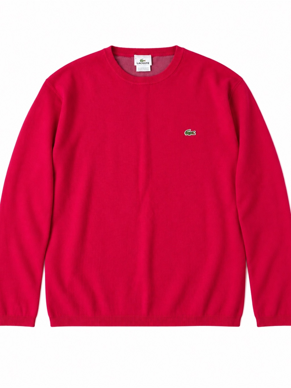 Lacoste Men Red Cotton Knit Crewneck Sweater XL Classic Preppy Luxury Tenniscore